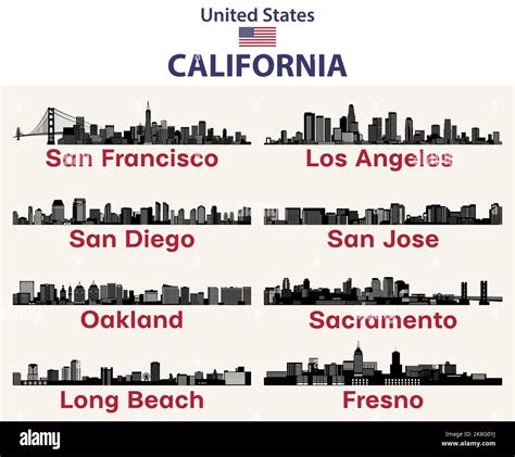 California Cities Skylines Silhouettes Vector Set Stock Vector Image