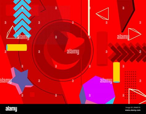 Colorful Geometrical Graphic Retro Theme With Red Background Minimal