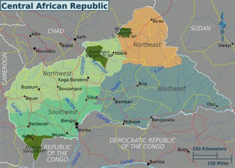 Central African Republic Regions Map • mappery