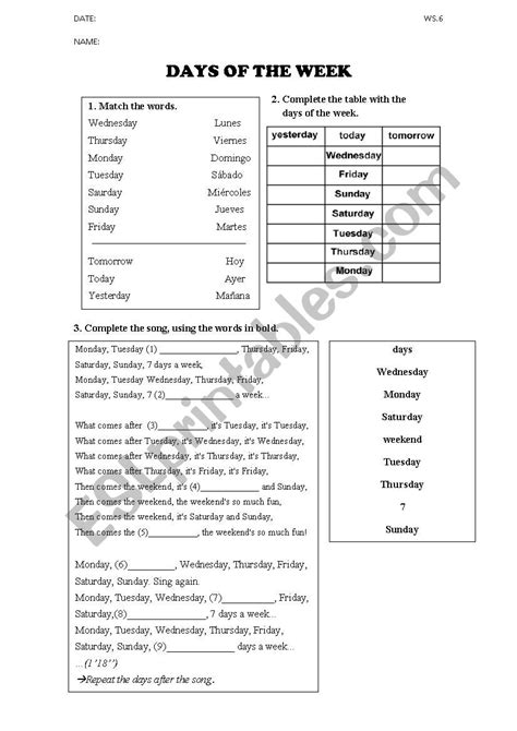 Days Of The Week ESL Worksheet By Raullm23