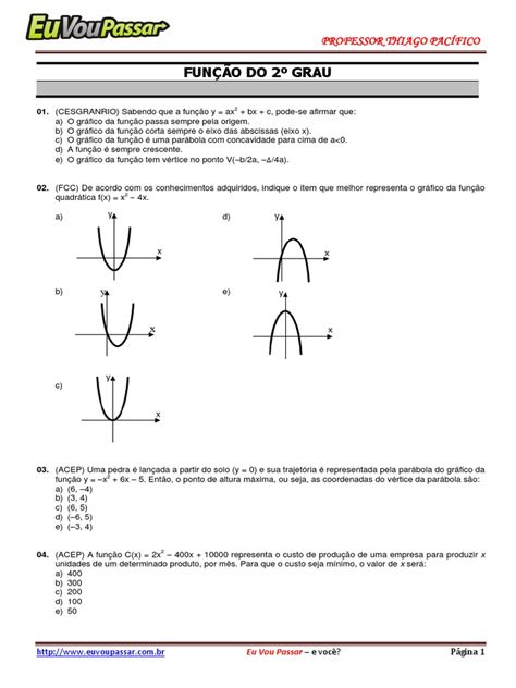 Funções Quadráticas E Sistemas De Equações Resolução De Exercícios