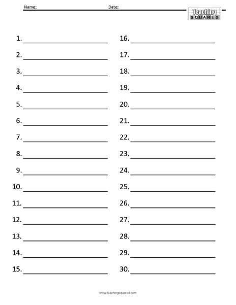 Numbered Lines Template