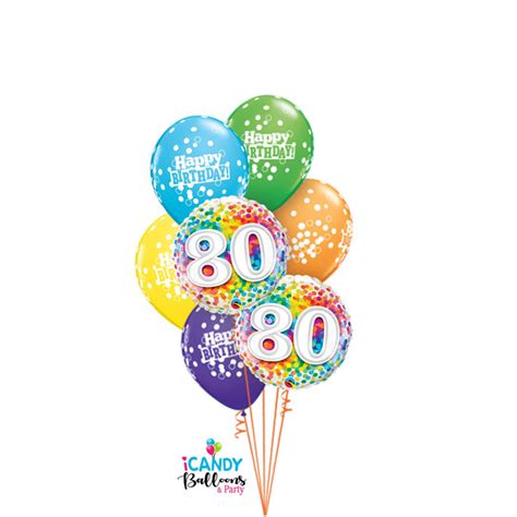 80th Birthday Confetti Dazzler Balloon Bouquet #80BD07 – iCANDY Balloons