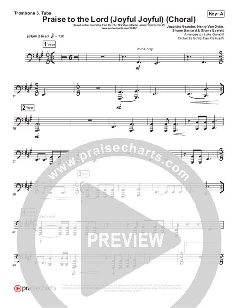 Praise To The Lord Joyful Joyful Choral Anthem Satb Trombone Tuba