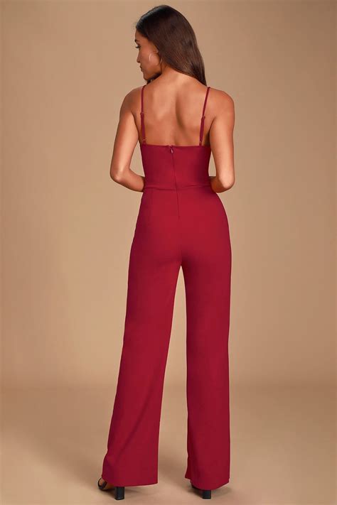 Bellezza Burgundy Sleeveless Wide Leg Jumpsuit Jumpsuit Wide Leg