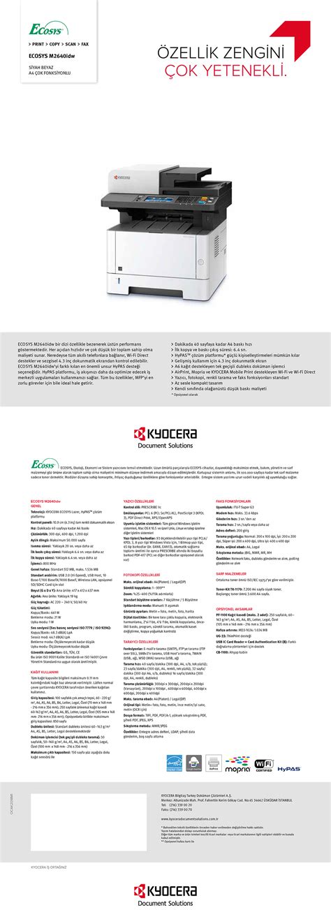 Kyocera Ecosys M2640idw Fotokopi Makinesi, Tarayıcı, Faks, Wi-Fi ...