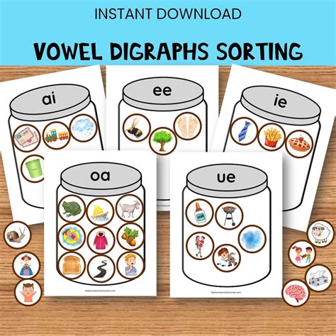 Vowel Digraph Sorting Activity Jars Long Vowels Ai Ee Ie Oa Ue Vowel Teams Phonics Sounds