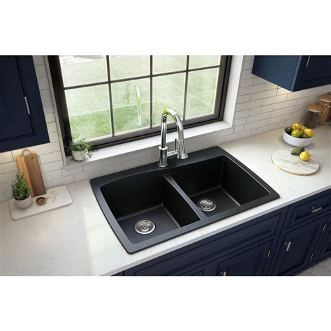 Karran Drop In Quartz Composite 34 In 1 Hole 5050 Double Bowl Kitchen