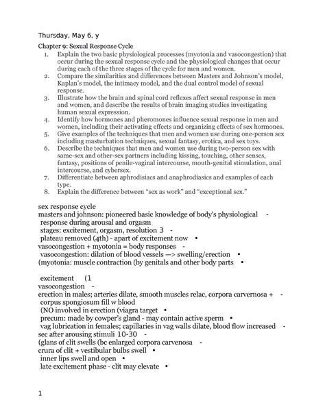 Unit Six Chapter Nine Chapter 9 Sexual Response Cycle 1 Explain