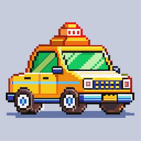 Premium Vector Retro Pixel Art Taxi Against Light Blue Background In