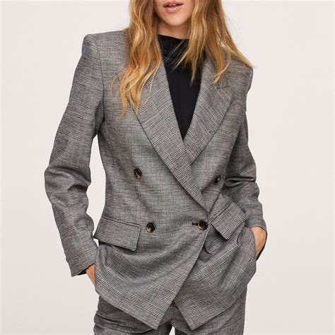 Grey Checked Wool Blend Blazer Brandalley