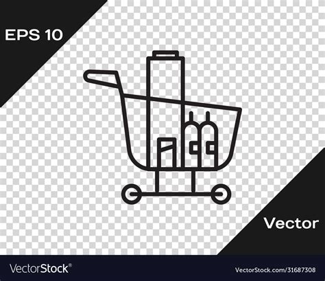 Black line shopping cart and food icon isolated Vector Image