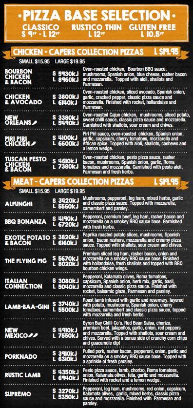 Pizza Capers - Launceston Menu - Urbanspoon/Zomato