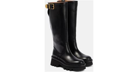 Chloé Owena Leather Knee high Boots in Black Lyst