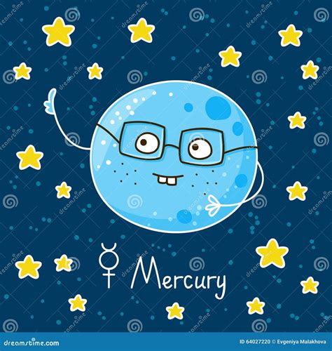 Cute Mercury Planet Character With Kawaii Face Isolated On White