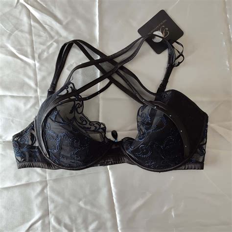 Honey Birdette Womens Size 14d Black Blue Lace And Glitter Bra