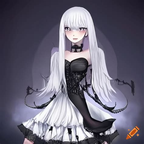 Goth Anime Woman In White Dress And Black Boots On Craiyon