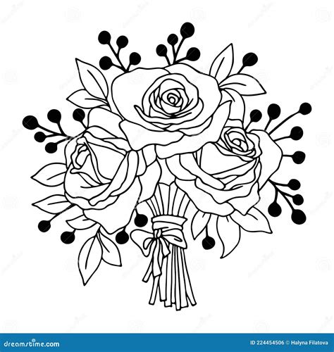 4145 Bouquet Of Roses Vector Illustration Bouquet Of Roses Drawing