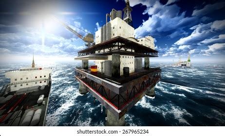 Oil Rig Platform Sunset Stock Illustration 267965234 | Shutterstock