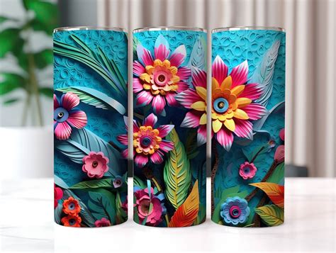 3d Daisies 20 Oz Skinny Tumbler Sublimation Designs Straight Etsy