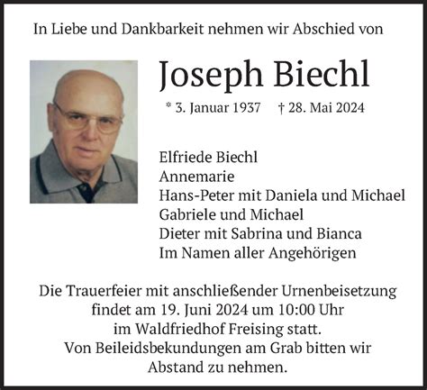 Traueranzeigen Von Joseph Biechl Trauer Merkur De