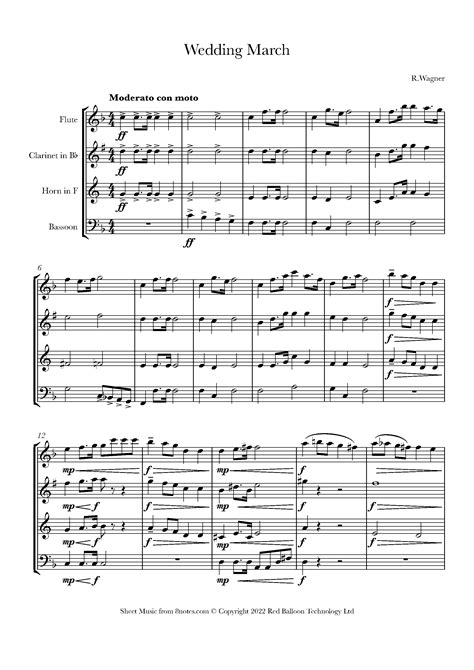 Wagner Wedding March Sheet Music For Wind Quartet