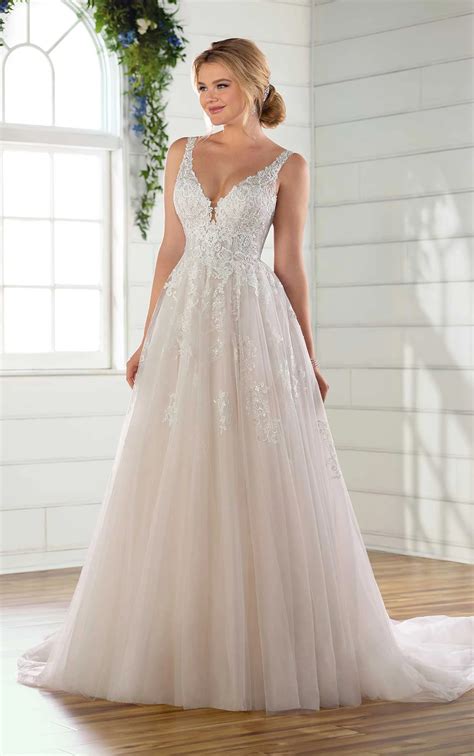 Plus Size Lace And Tulle A Line Gown With Scoop Back Essense Of