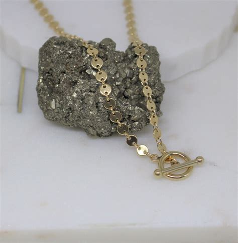 Gold Chunky Disc Chain Necklace Disc Chain Toggle Layering Etsy