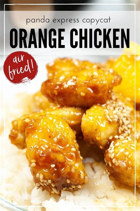 Orange Chicken On Rice With Sesame Seeds In The Middle And Text Overlay