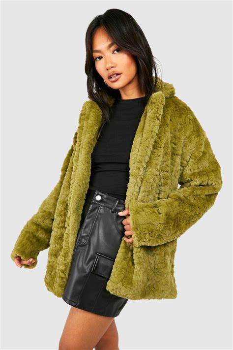 Textured Faux Fur Longline Coat Boohoo Uk