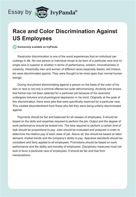 Race And Color Discrimination Against US Employees 283 Words