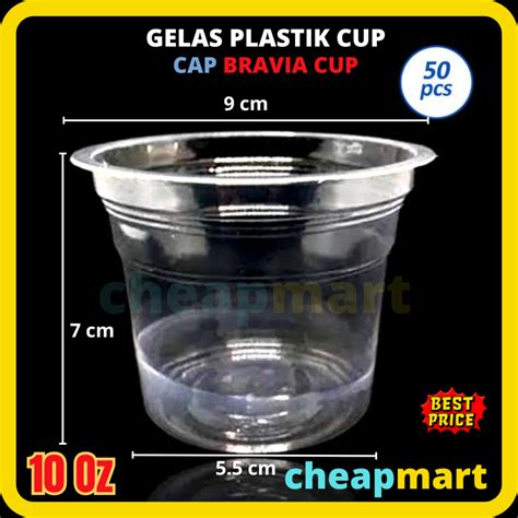 Jual 50 Pcs BRAVIA Gelas Plastik Bening Cup Datar Gelas Minuman Cup