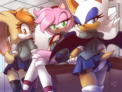 Rule 34 Amy Rose Black Thighhighs Cream The Rabbit Looking At Viewer Nancher Rouge The Bat