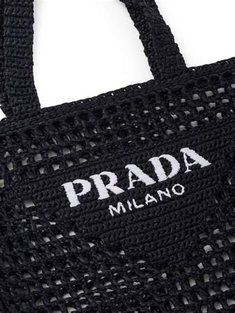 Prada Woven Logo Raffia Tote Bag Black FARFETCH