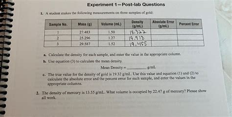 Solved Experiment 1 Post Lab Questions 1 A Student Makes Chegg