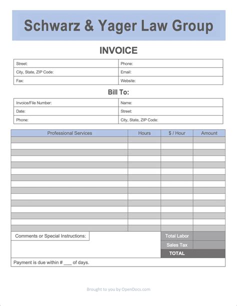 Legal Services Invoice Template Free Free Printable Templates