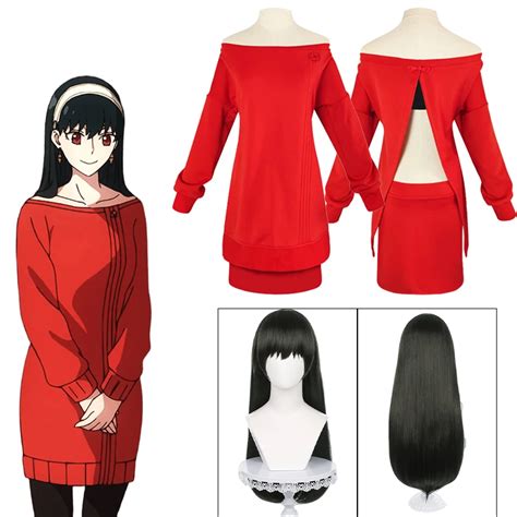 Anime Spy X Family Yor Forger Cosplay Costume Women Casual Red Sweater Mini Skirt Yor Princess ...