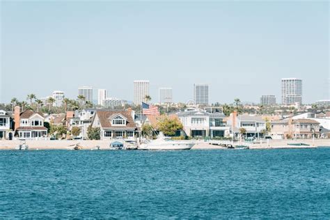 View of Houses Along Newport Harbor, in Newport Beach, California ...