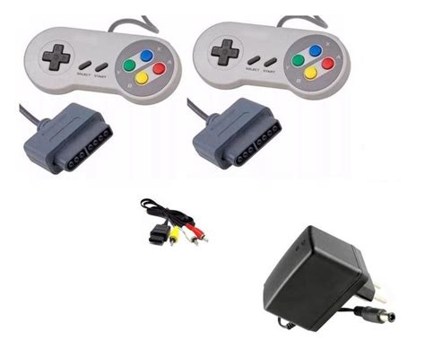 Kit 2 Controles 1 Fonte 1 Cabo Av Super Nintendo Snes Video Game