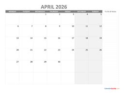 April 2026 Calendar | Calendar Quickly
