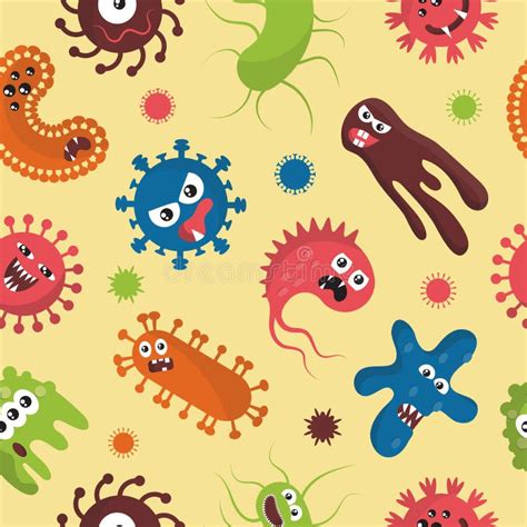 Virus Germ Funny Bacteria Pattern Comic Covid Influenza Characters