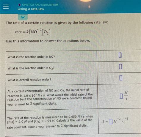 Solved O Kinetics And Equilibrium Using A Rate Law The Rate Chegg