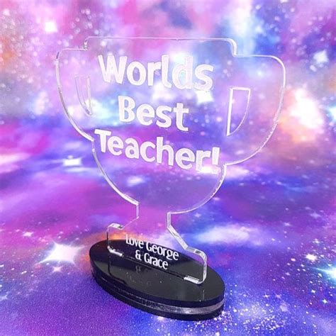 Worlds Best Teacher T Present Personalised Trophy End Of Term Thank You For Helping Me Best