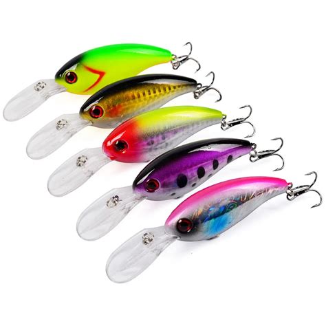 5pcs Minnow Fishing Crankbait Crank Fish Bass Lure Hook Baits 10cm14g