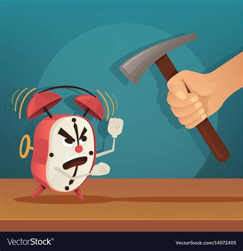 Angry Alarm Character Man Try Broken Clock Vector Image