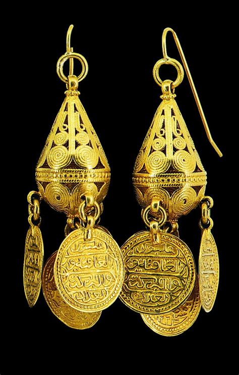 Pair Of Ottoman Earrings Gold Four Ottoman Coins As Pendants The