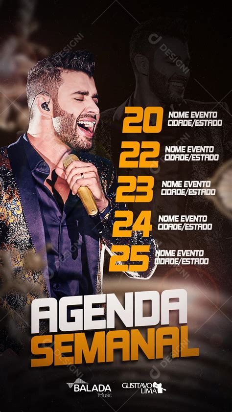 Flyer Agenda Semanal Gustavo Lima Social Media PSD Editável download