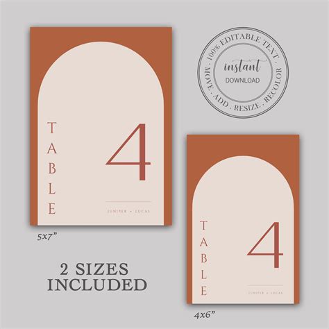 Juniper Arched Boho Wedding Table Number Template Terracotta Etsy