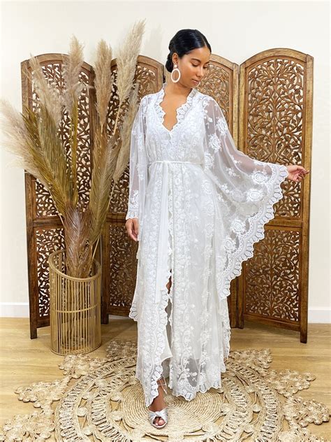 Lace Kaftan Dress White Lace Kaftan Brides Lace Robe Lace Etsy