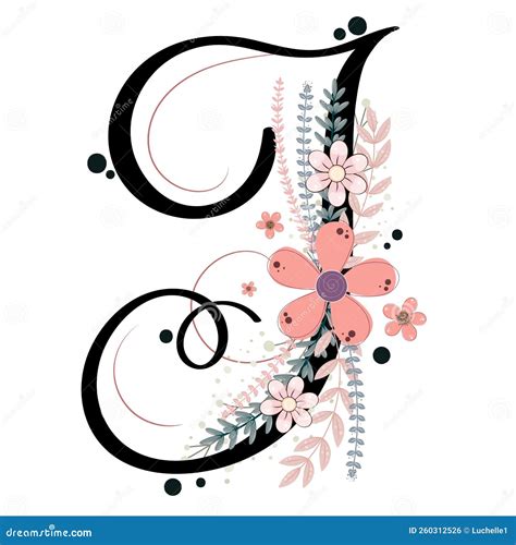 Ornamentos Alfabéticos Letra I Vector Floral Con Flores Y Hojas